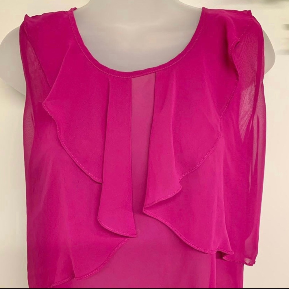 Soprano size medium pink sleeveless ruffle semi sheer top - Picture 3 of 7